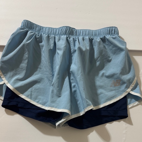 New Balance Women's Sky Blue and Navy Athletic Shorts - Picture 1 of 3